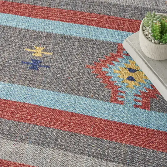 Gray and Red Southwestern Handmade Area Rug With Fringe Photo 8