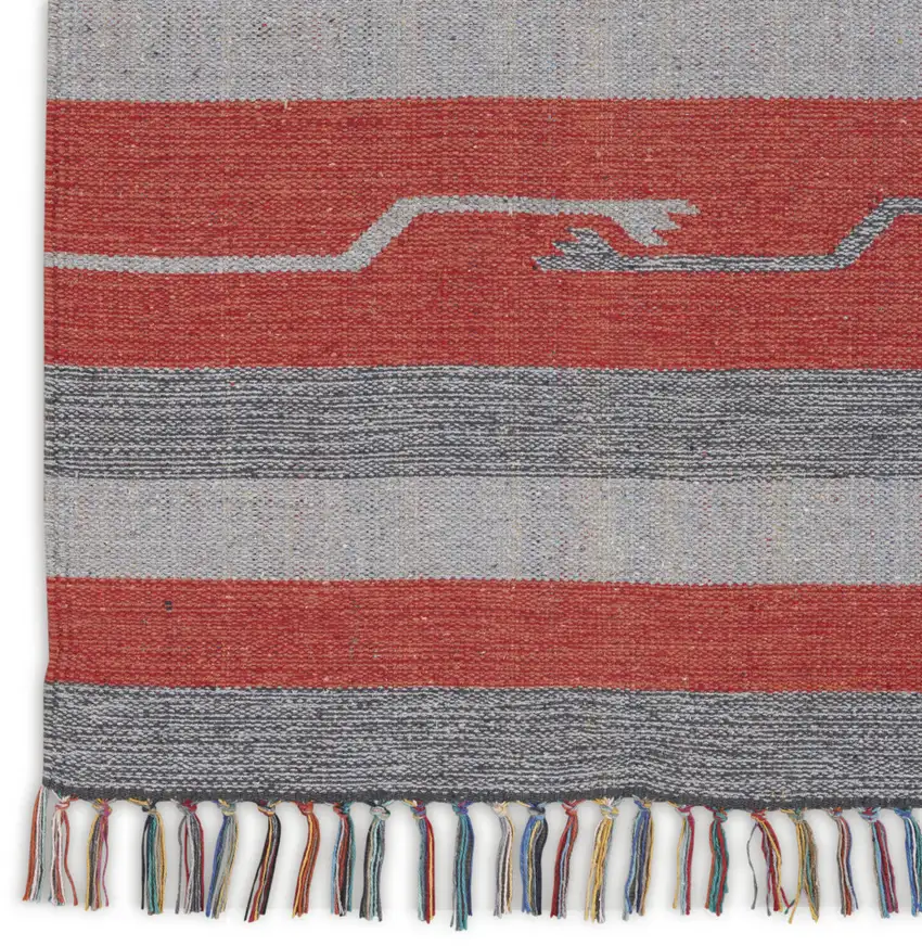 Gray and Red Southwestern Handmade Area Rug With Fringe Photo 9