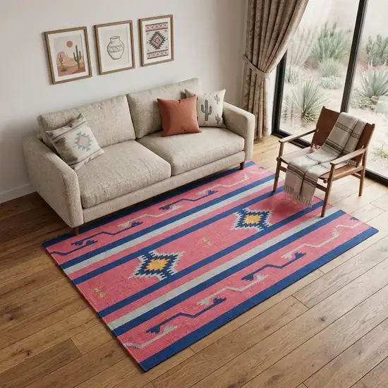 Gray and Red Southwestern Handmade Area Rug With Fringe Photo 1
