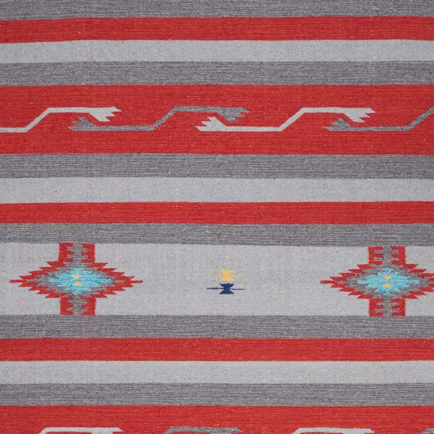 Gray and Red Southwestern Handmade Area Rug With Fringe Photo 8