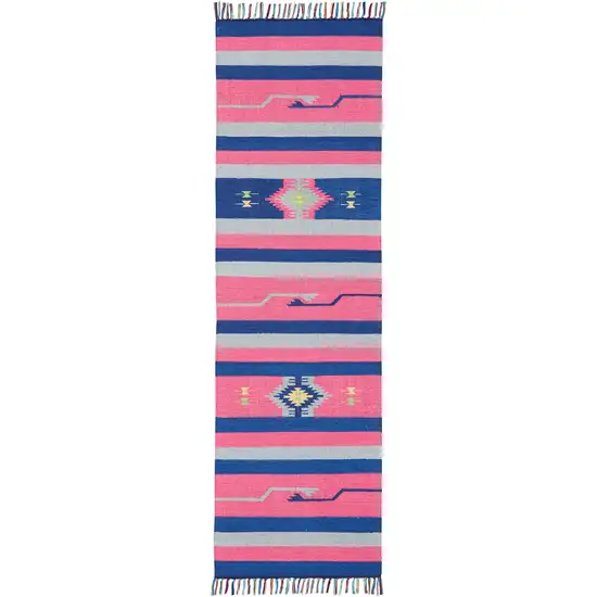 Gray and Red Southwestern Handmade Area Rug With Fringe Photo 1