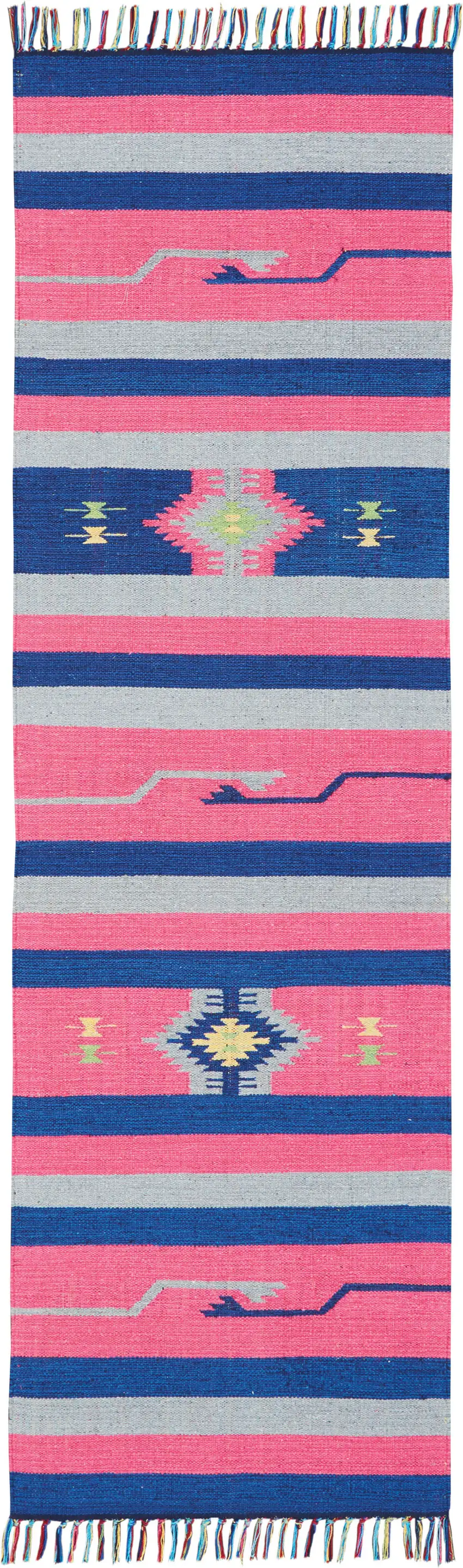 Gray and Red Southwestern Handmade Area Rug With Fringe Photo 1