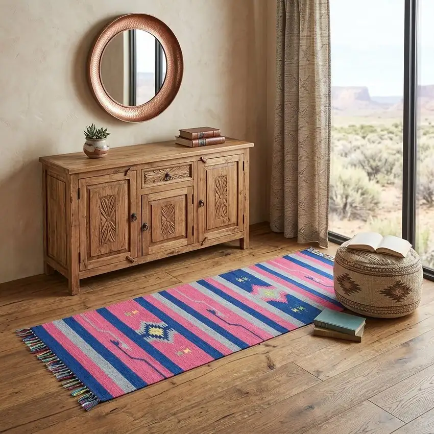 Gray and Red Southwestern Handmade Area Rug With Fringe Photo 1