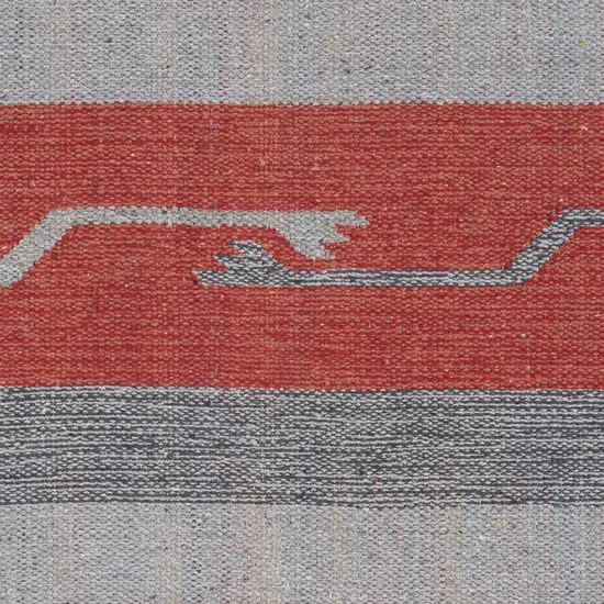 Gray and Red Southwestern Handmade Area Rug With Fringe Photo 6