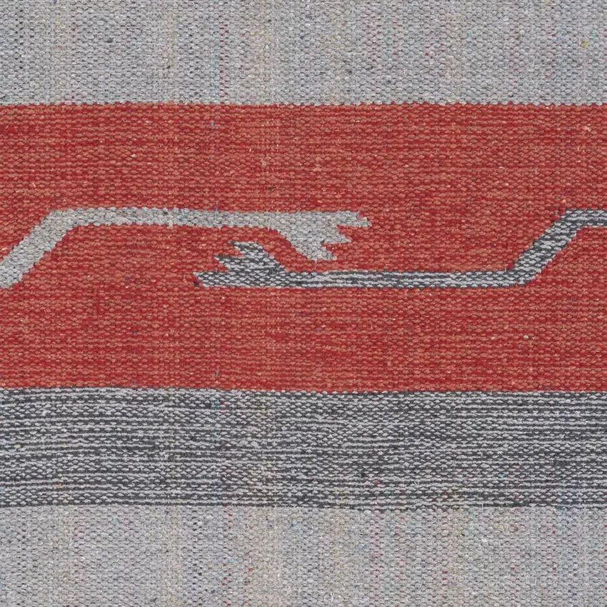 Gray and Red Southwestern Handmade Area Rug With Fringe Photo 6