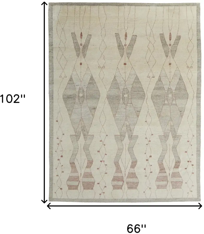 Gray and Red Wool Geometric Hand Knotted Area Rug Photo 3