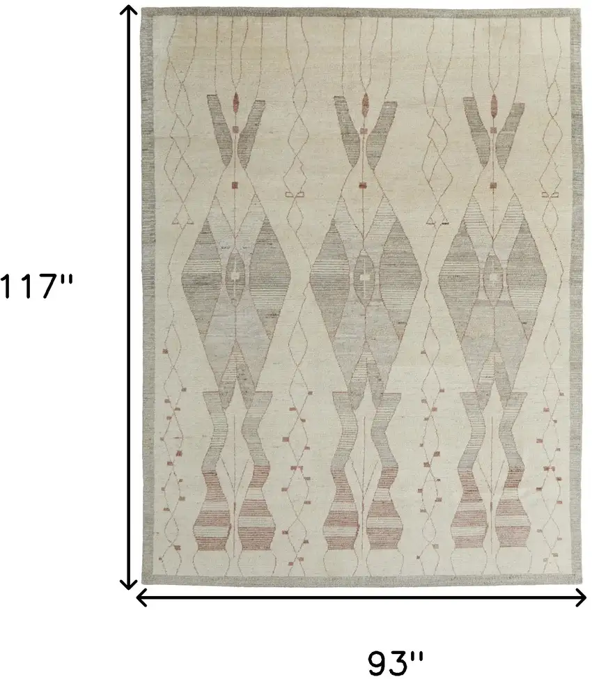 Gray and Red Wool Geometric Hand Knotted Area Rug Photo 3