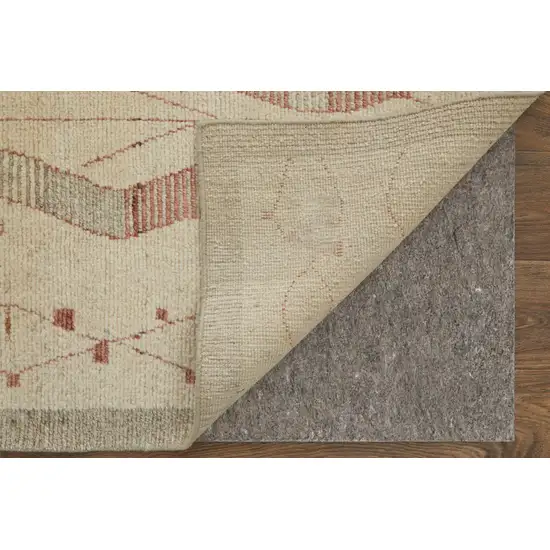 Gray and Red Wool Geometric Hand Knotted Area Rug Photo 8