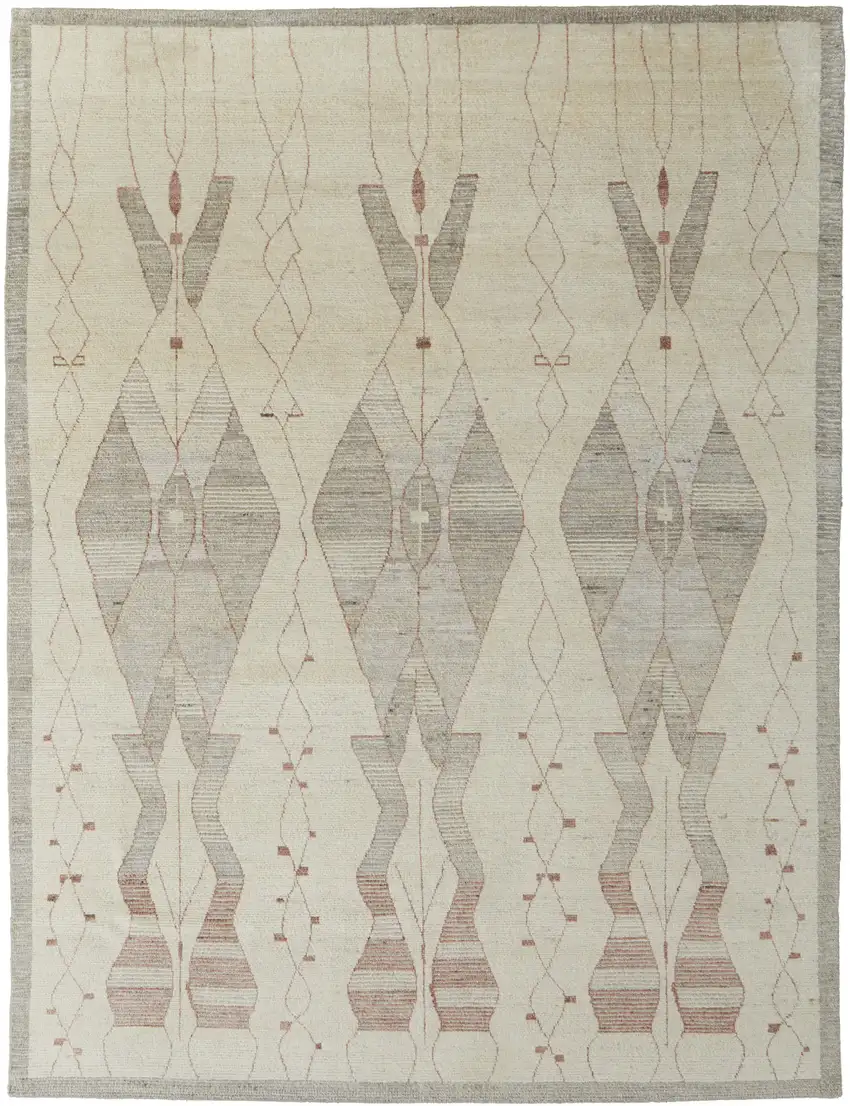Gray and Red Wool Geometric Hand Knotted Area Rug Photo 6