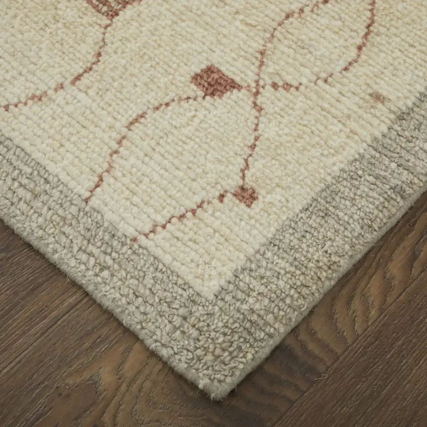 Gray and Red Wool Geometric Hand Knotted Area Rug Photo 8