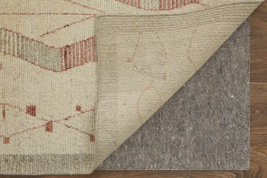 Gray and Red Wool Geometric Hand Knotted Area Rug Photo 7