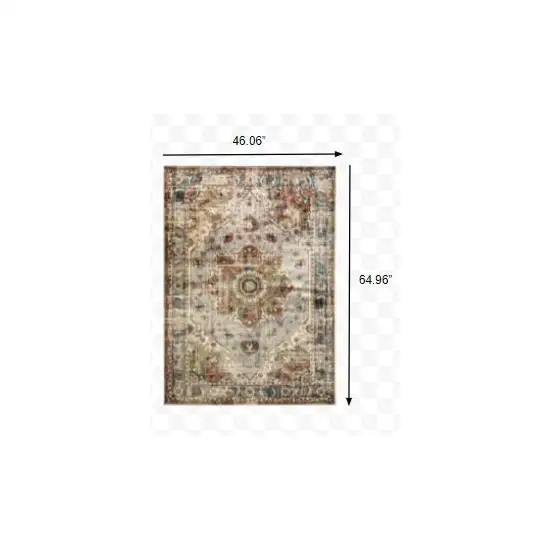 Gray and Rust Distressed Medallion Area Rug Photo 3