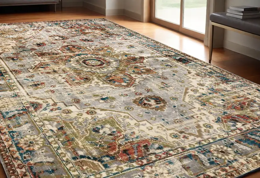 Gray And Rust Distressed Medallion Area Rug Photo 1