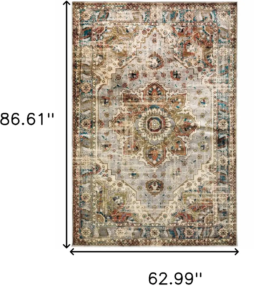 Gray And Rust Distressed Medallion Area Rug Photo 3