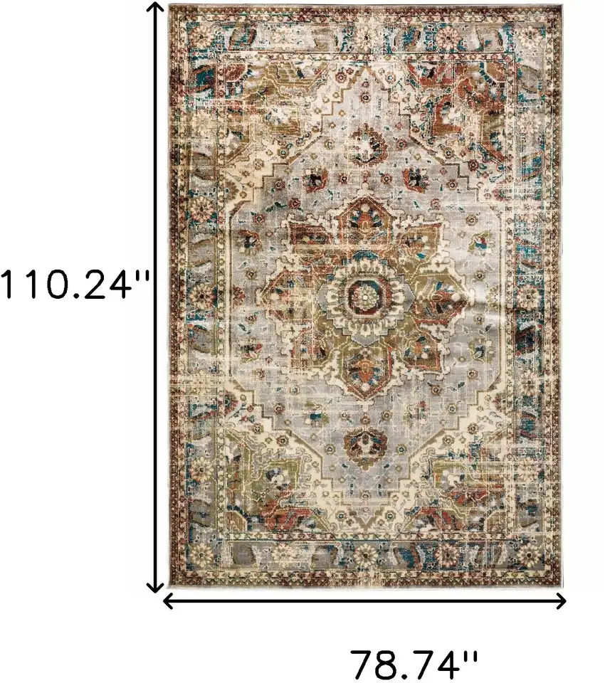 Gray And Rust Distressed Medallion Area Rug Photo 6