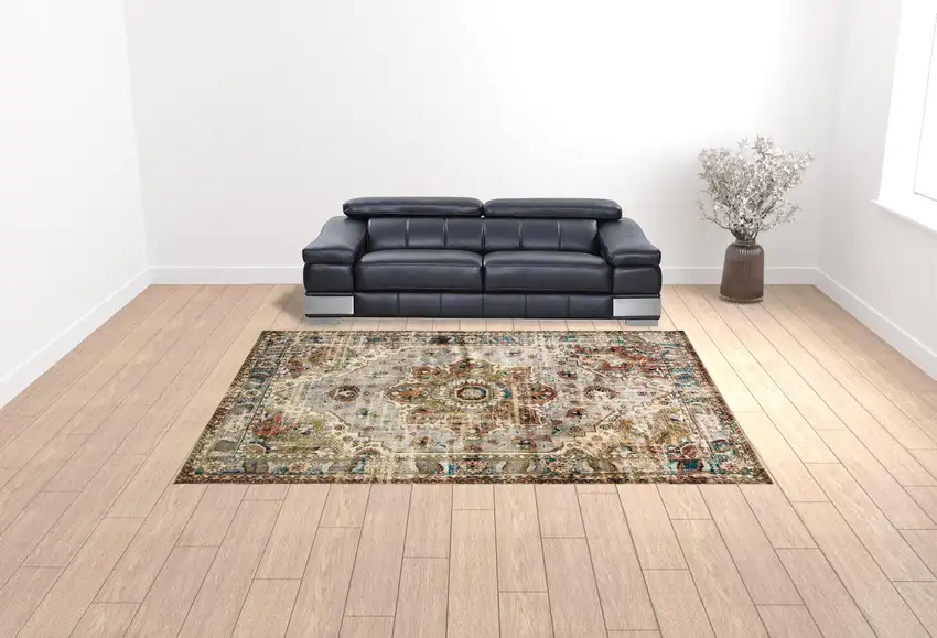 Gray and Rust Distressed Medallion Area Rug Photo 4