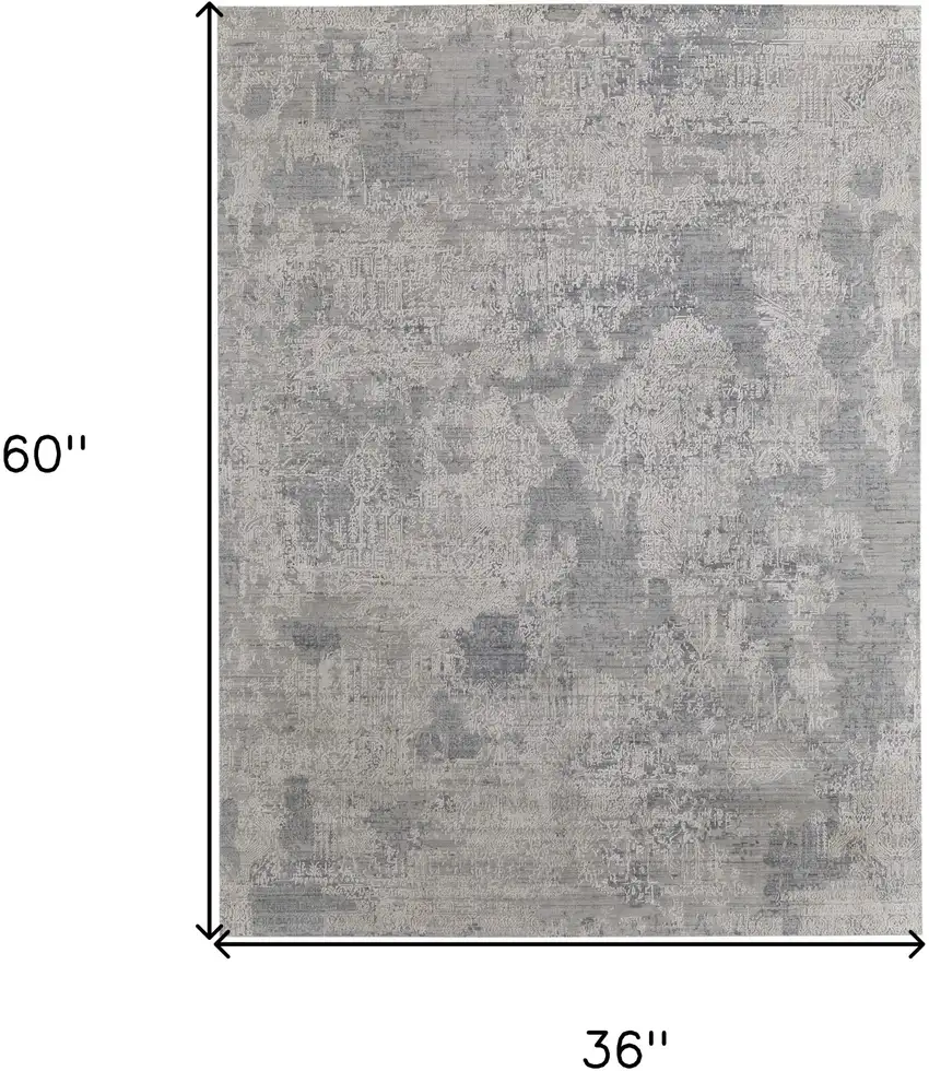 Gray and Silver Abstract Hand Woven Worn Faded Area Rug Photo 3