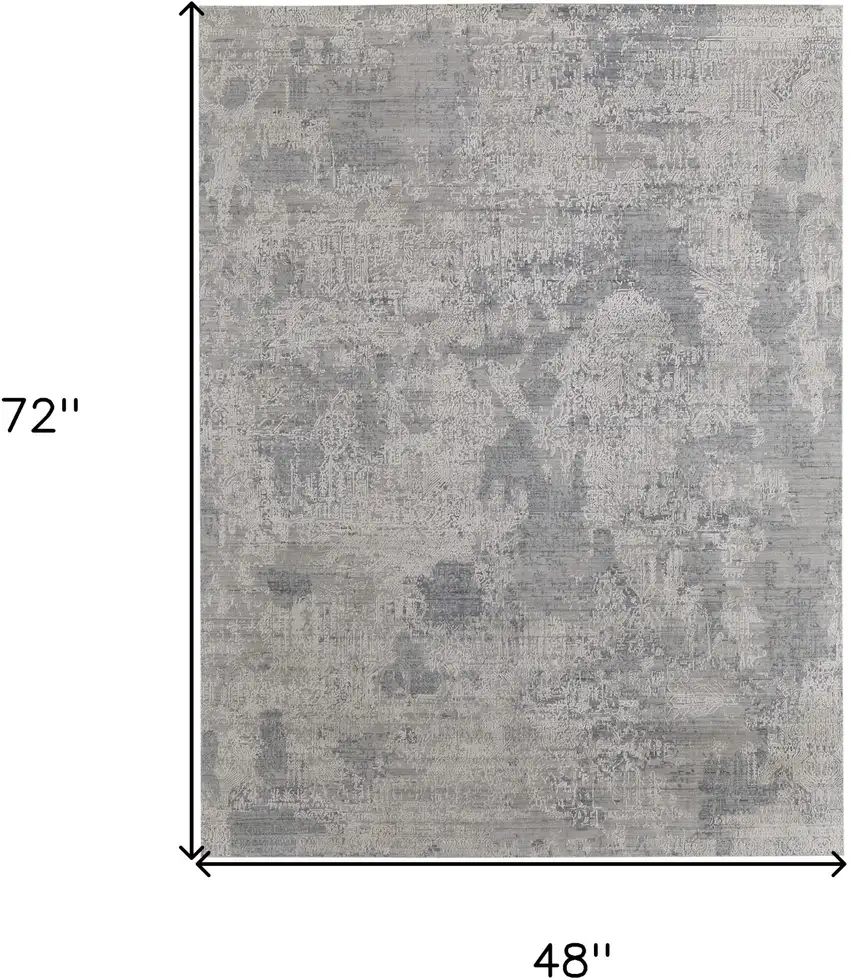Gray and Silver Abstract Hand Woven Worn Faded Area Rug Photo 3