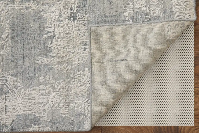 Gray and Silver Abstract Hand Woven Worn Faded Area Rug Photo 7