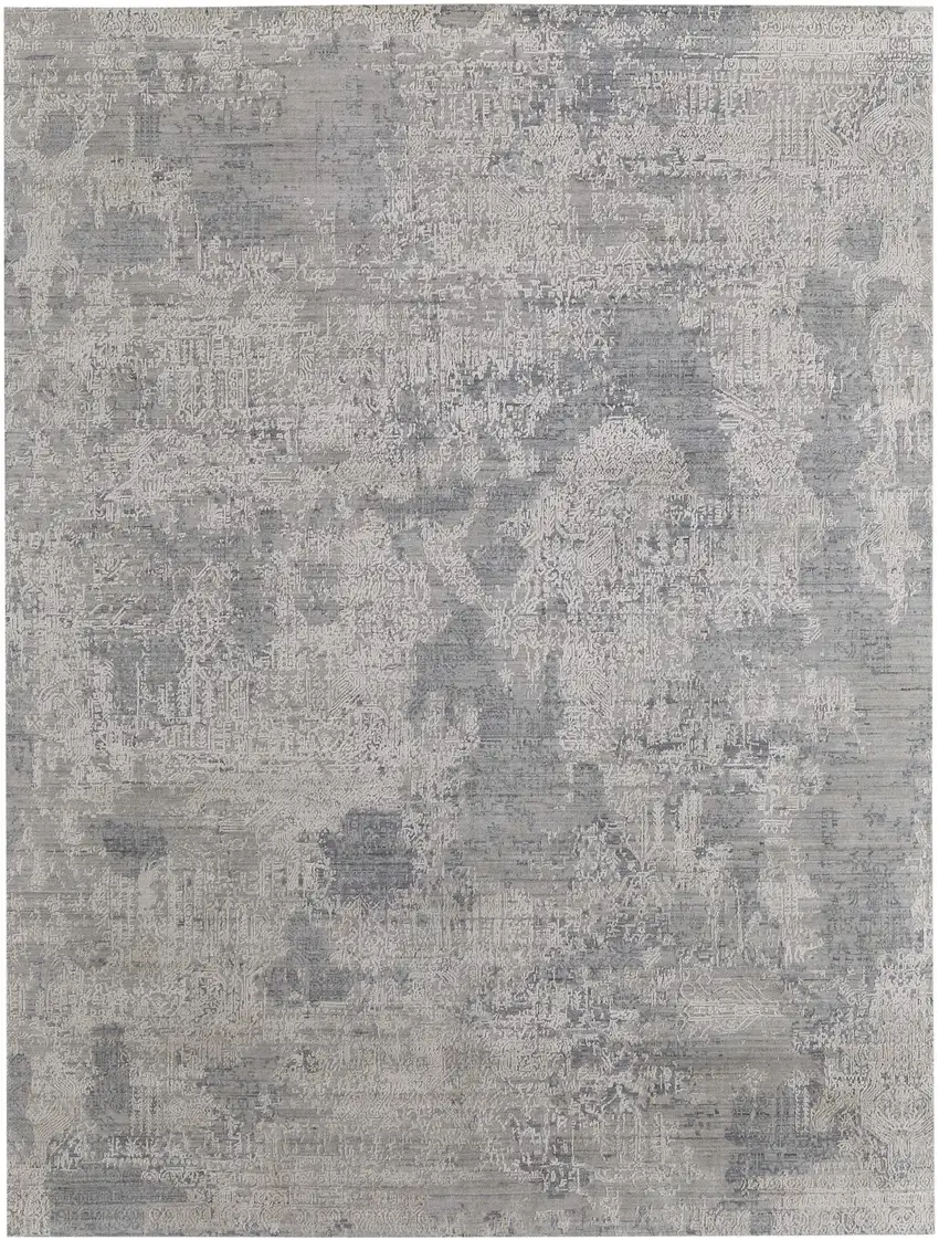 Gray and Silver Abstract Hand Woven Worn Faded Area Rug Photo 4
