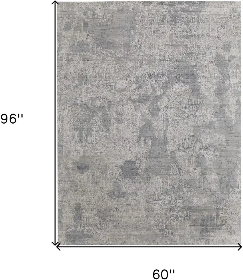 Gray and Silver Abstract Hand Woven Worn Faded Area Rug Photo 3