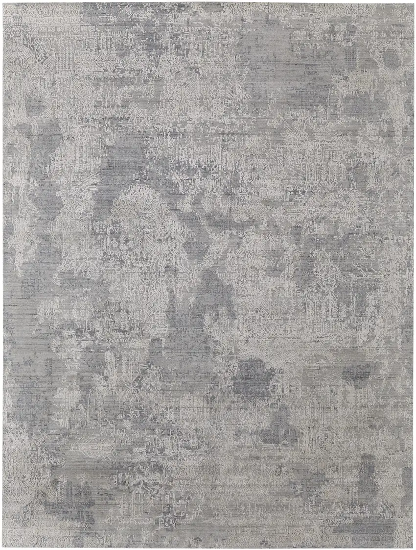 Gray and Silver Abstract Hand Woven Worn Faded Area Rug Photo 5