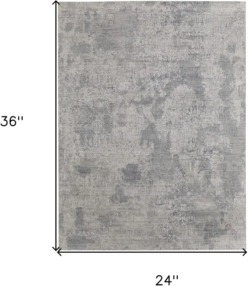 Gray and Silver Abstract Hand Woven Worn Faded Area Rug Photo 3