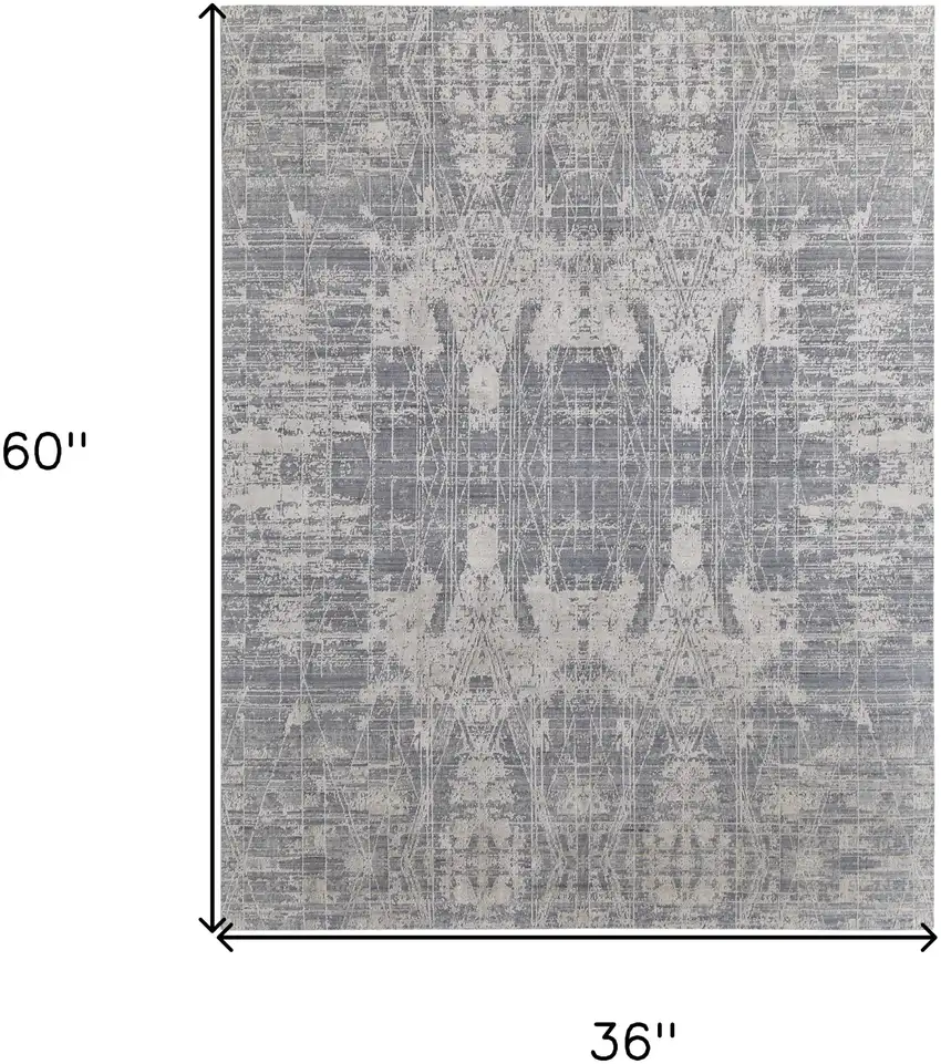 Gray and Silver Abstract Hand Woven Worn Faded Area Rug Photo 3