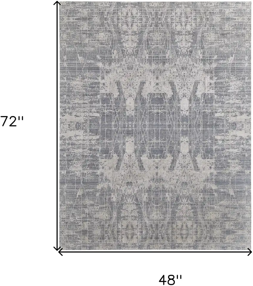 Gray and Silver Abstract Hand Woven Worn Faded Area Rug Photo 3