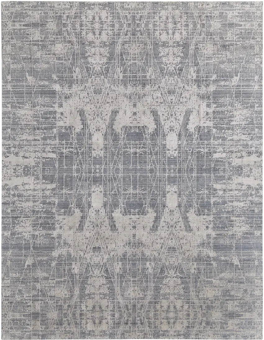 Gray and Silver Abstract Hand Woven Worn Faded Area Rug Photo 2