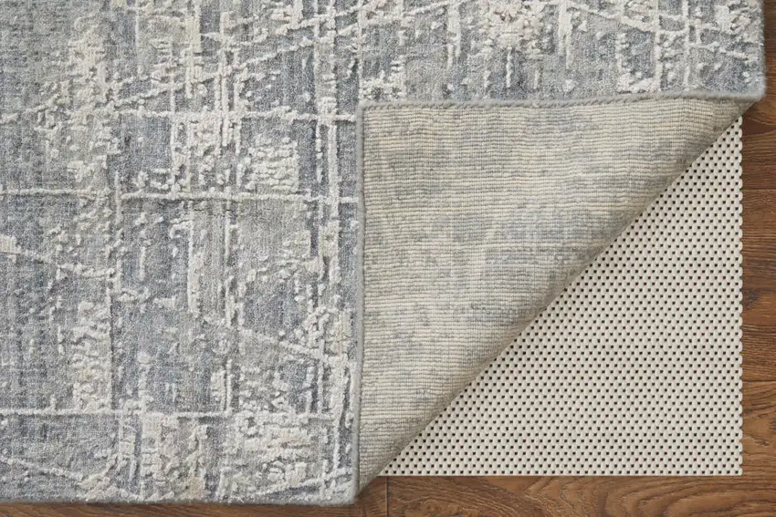 Gray and Silver Abstract Hand Woven Worn Faded Area Rug Photo 7