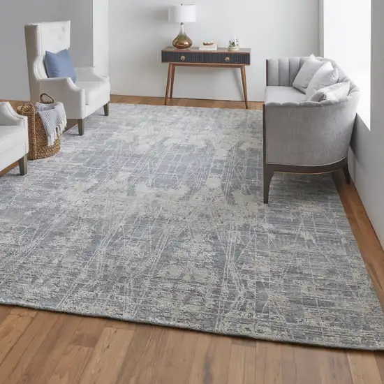 Gray and Silver Abstract Hand Woven Worn Faded Area Rug Photo 9