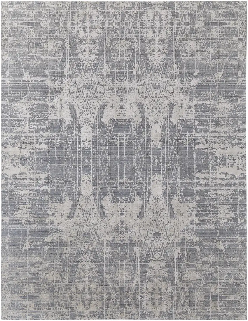 Gray and Silver Abstract Hand Woven Worn Faded Area Rug Photo 6