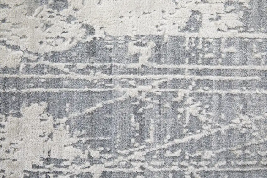 Gray and Silver Abstract Hand Woven Worn Faded Area Rug Photo 7