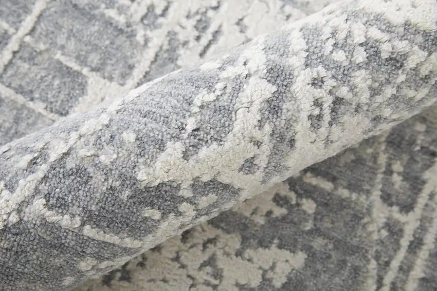 Gray and Silver Abstract Hand Woven Worn Faded Area Rug Photo 9