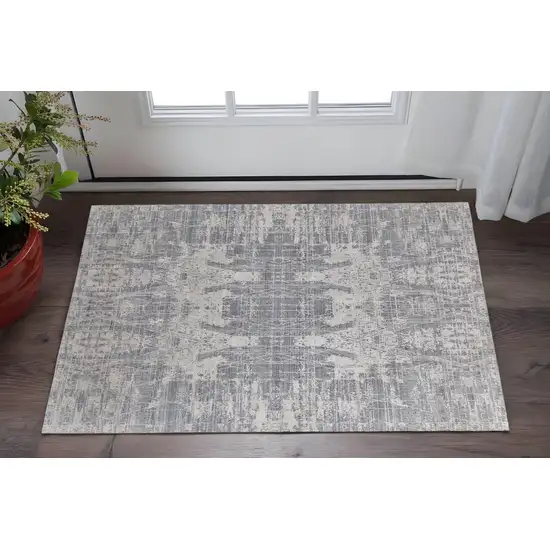 Gray and Silver Abstract Hand Woven Worn Faded Area Rug Photo 1