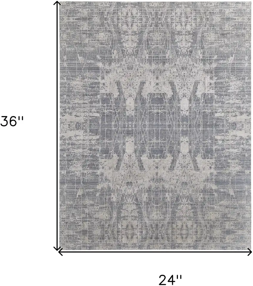 Gray and Silver Abstract Hand Woven Worn Faded Area Rug Photo 3