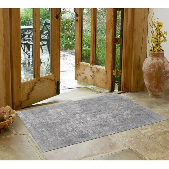 Gray and Silver Abstract Hand Woven Worn Faded Area Rug Photo 2
