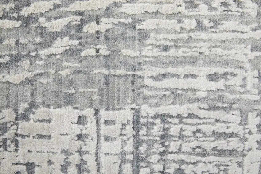 Gray and Silver Abstract Hand Woven Worn Faded Area Rug Photo 8