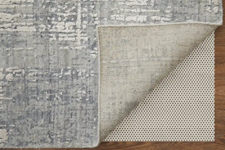 Gray and Silver Abstract Hand Woven Worn Faded Area Rug Photo 7