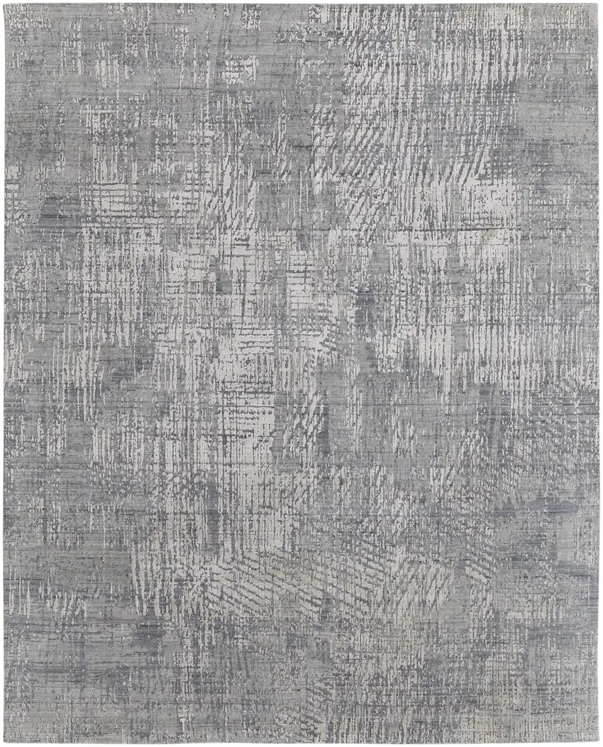 Gray and Silver Abstract Hand Woven Worn Faded Area Rug Photo 4