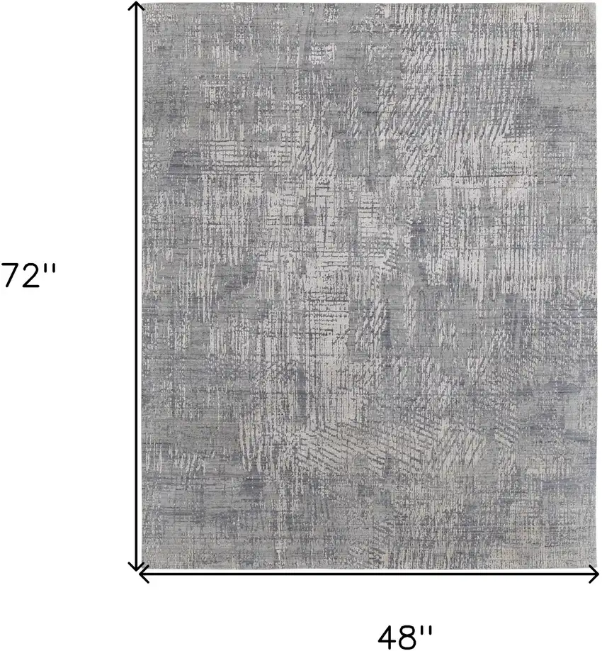Gray and Silver Abstract Hand Woven Worn Faded Area Rug Photo 3