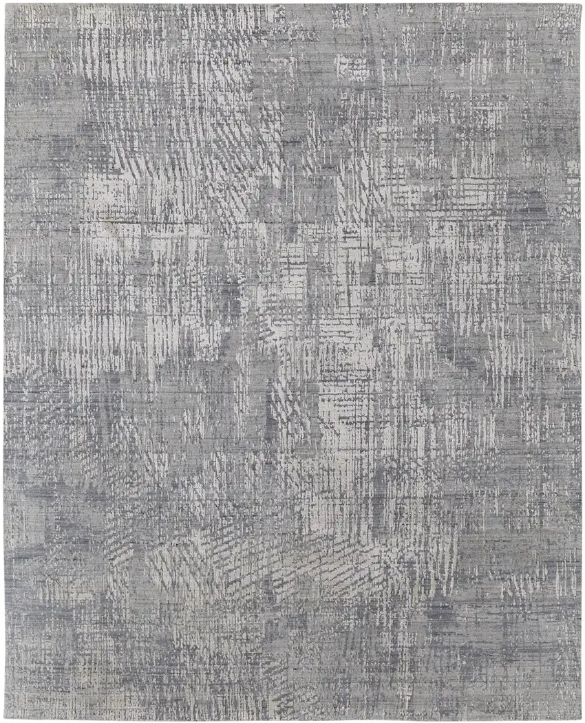 Gray and Silver Abstract Hand Woven Worn Faded Area Rug Photo 6