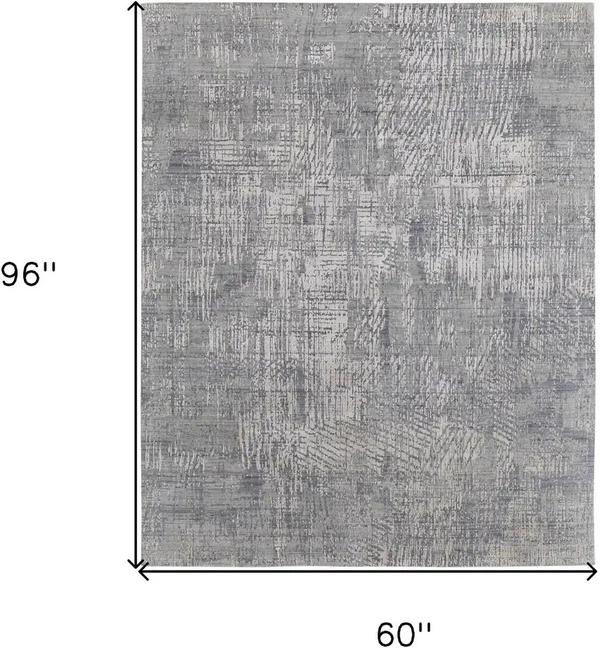 Gray and Silver Abstract Hand Woven Worn Faded Area Rug Photo 3