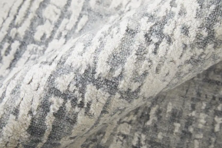 Gray and Silver Abstract Hand Woven Worn Faded Area Rug Photo 7