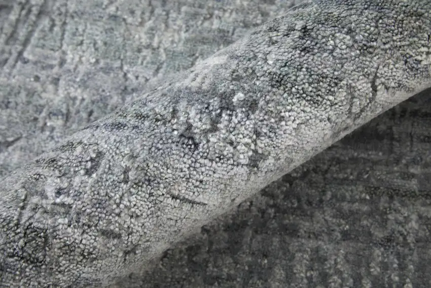 Gray and Silver Abstract Hand Woven Worn Faded Area Rug Photo 9