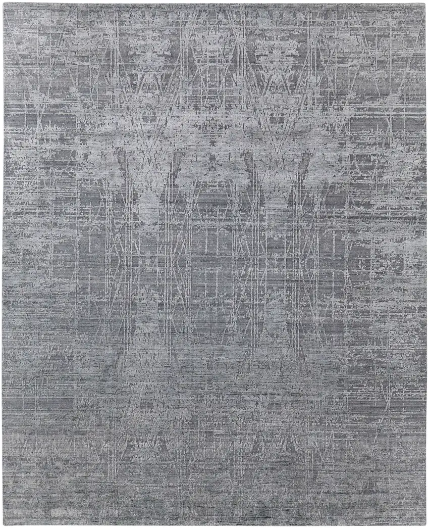 Gray and Silver Abstract Hand Woven Worn Faded Area Rug Photo 2