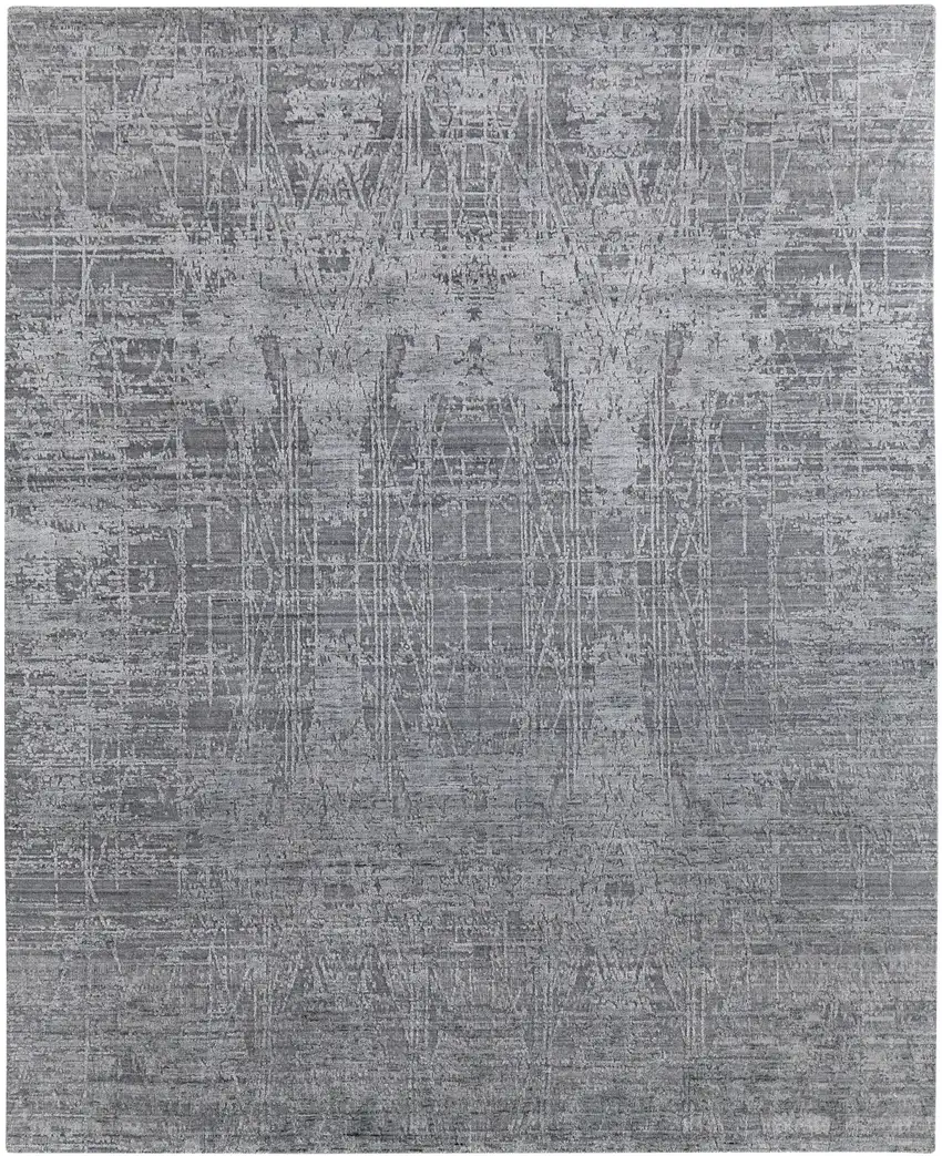 Gray and Silver Abstract Hand Woven Worn Faded Area Rug Photo 5