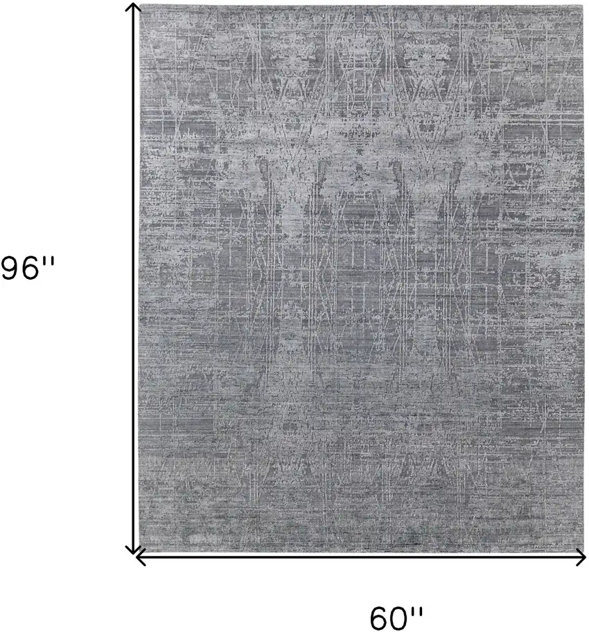 Gray and Silver Abstract Hand Woven Worn Faded Area Rug Photo 3