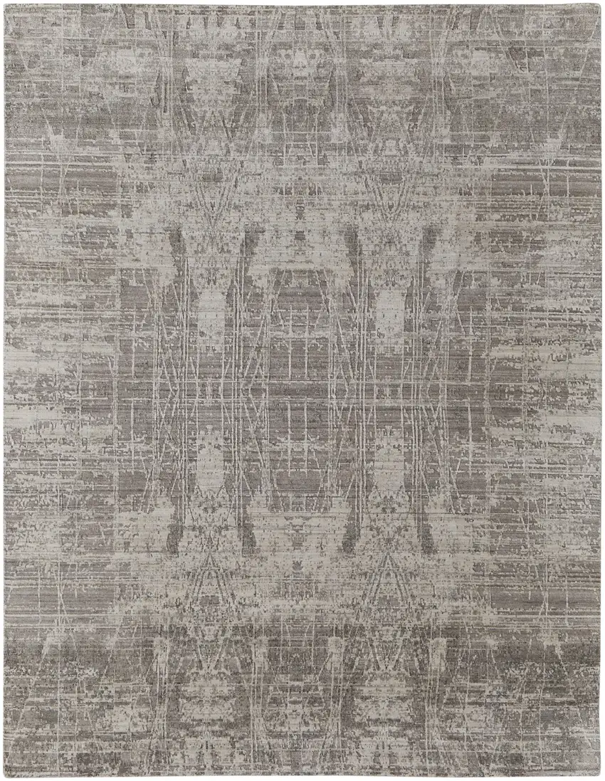 Gray and Silver Abstract Hand Woven Worn Faded Area Rug Photo 6